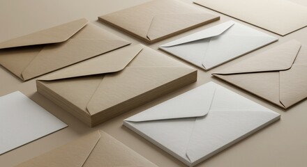 Collection of Brown and White Envelopes on a Beige Surface.