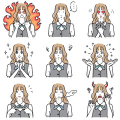 オフィス女性の表情いろいろ　コミカル