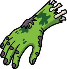 Obraz premium Green zombie arm vector graphic with exposed bones and decaying flesh isolated on black background