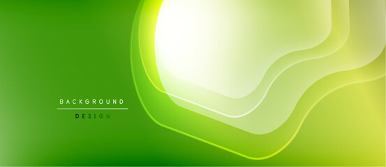 Abstract green background. Smooth layers create flowing, modern design. Light highlights add depth, visual interest. Simple, elegant composition.
