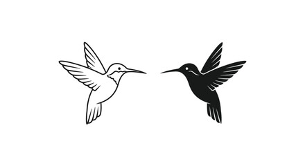 Obraz premium Hummingbird Silhouette Duo - White and Black Flying Icons