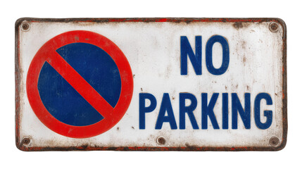 Naklejka premium No parking sign with red circle and blue letters, isolated on white background