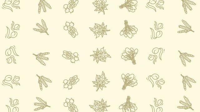 Elegant minimalist botanical pattern vegetable design featuring a harmonious blend of hand-drawn natural elements, ideal for eco-friendly textile prints and serene background applications