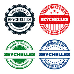Seychelles Product Labels. Premium Quality. Handcrafted. Assembled. Manufactured. and Designed
