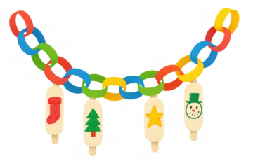 Crafting colorful christmas decorations, paper chain garland with holiday symbols for festive season celebration