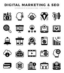 Set of Digital Marketing & SEO icons in Lineal Filled style. Lineal Filled Icons symbol collection.