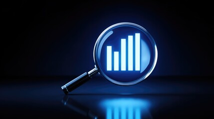 Market analysis of investment trends with a focus on stock trading magnifying glasses and financial charts in a dark environment