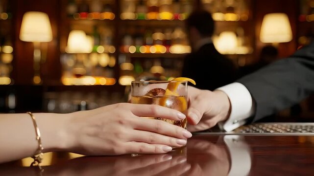 Bartender Serving a Classic Cocktail at an Upscale Bar