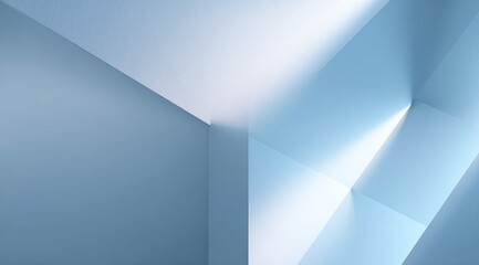 Abstract light-blue geometric shapes.  Intersecting planes create a three-dimensional effect.  Soft light highlights the forms
