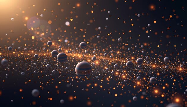 A breathtaking image of planets and bright particles floating in the darkness of space. The stunning view captures the vastness of the universe and its countless celestial objects