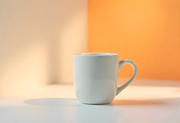Obraz premium White ceramic coffee mug with soft lighting and warm background