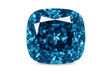 Blue gemstone with cushion cut on transparent background, jewelry, wealth, luxury, precious stone