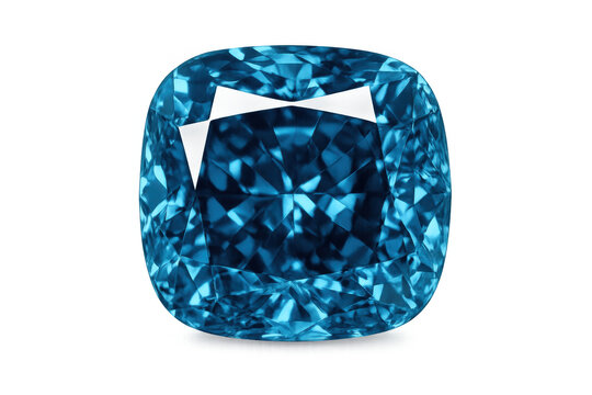 Blue gemstone with cushion cut on transparent background, jewelry, wealth, luxury, precious stone