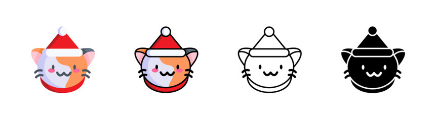 Cute Christmas Cat Icons with Santa Hat