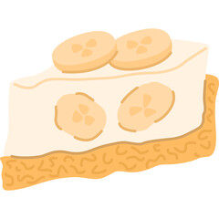 Slice of Creamy Banana Cream Pie Topped with Fresh Banana Slices on a Textured Golden Crust Isolated on White Background