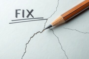 Pencil drawing a line to mend a broken crack