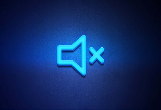 Glowing neon mute symbol on black background. neon Mute, no sound speaker icon black background. mute speaker icon animation on black background. No sound speaker icon
