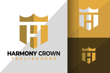 Letter H Shield Crown Logo Icon Vector Design Illustration