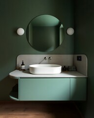 Modern sink in a green bathroom interior