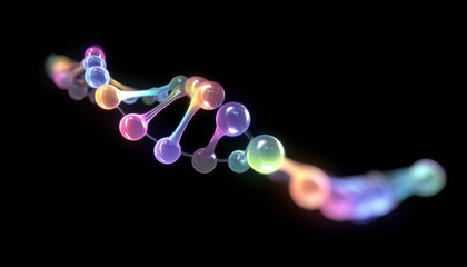 Colorful dna helix representing genetic science and technology. abstract molecule biology concept on black background illustrates wonder of modern discovery and life