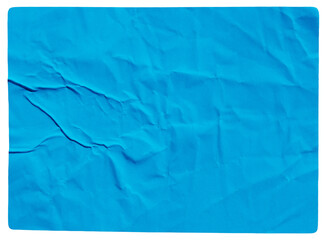 Blue adhesive glued wrinkled paper sticker label with transparent background cut out design element