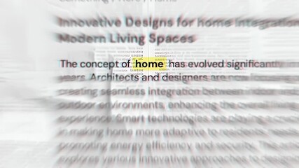 Evolving Homes: A highlighted word on an article discussing innovative home integration and modern living spaces. The text delves into the concept of home