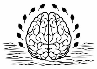 Mindful State &mdash; open brain with floating leaves or calm waves, pastel tones, Zen minimalism.