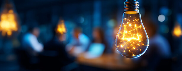 Glowing light bulb symbolizes innovation and creativity in collaborative environment