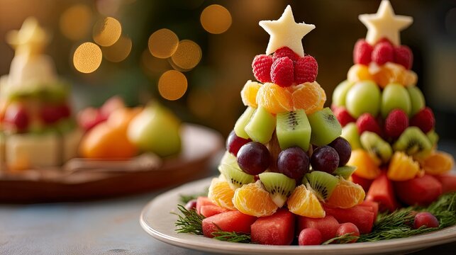 Christmas tree shaped food made from fruits and vegetables