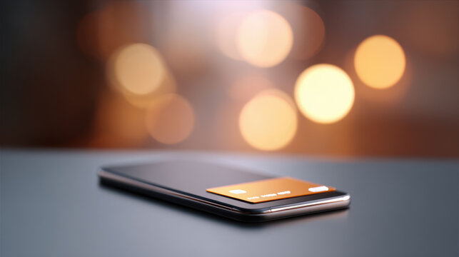 Smartphone and credit card on table for convenient online payment and mobile banking. concept represents e commerce, digital wallet, and modern financial technology