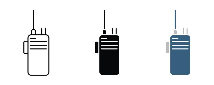 Walkie talkie icon set, radio communication device isolated on white background.