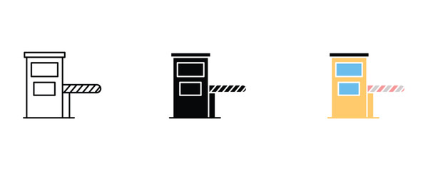 Toll booth with a barrier icon set vector on white background.  highway, entrance, exit, pay, station, control, symbol.