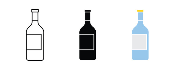 Bottle icon set vector on white background. alcohol, drink, glass, liquid, beverage, symbol.