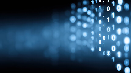 Futuristic abstract background showing digital data stream of binary code. blue flow of technology information evokes dynamic and modern feeling of high speed connection