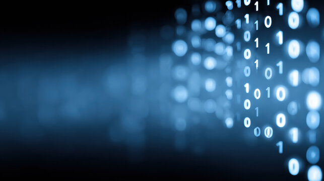 Futuristic abstract background showing digital data stream of binary code. blue flow of technology information evokes dynamic and modern feeling of high speed connection