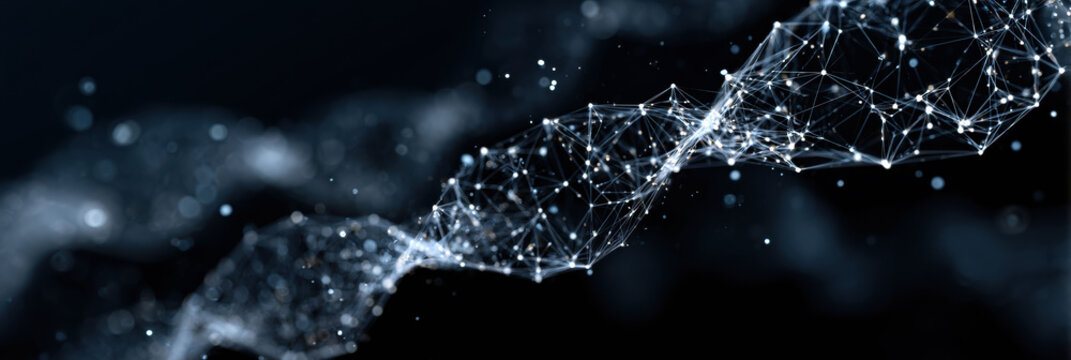 Sense of wonder from futuristic DNA helix structure. An abstract plexus network of science and technology, glowing blue connection representing genetic research and data - Powered by Adobe