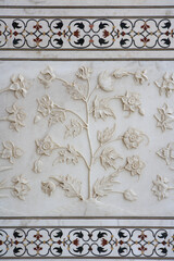 stone relief in taj mahal in agra india