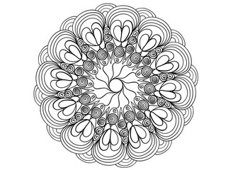Coloring page mandala outline drawing for art therapy and meditation. Circular ornament