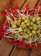 Bowl with olives prepared for vermouth