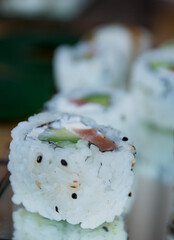 Close up of a japanese sushi rolls