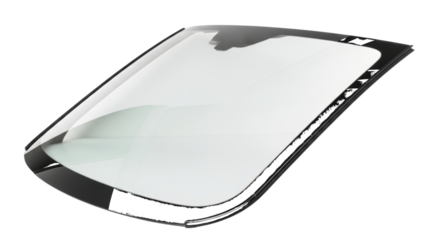 Automotive Windshield Glass Curved with Black Trim isolated on a transparent background