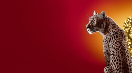 Elegant Leopard with Christmas Lights