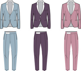 Stylish and Colorful Suit Outfits A Collection of Tailored Jackets and Trousers in Various Hues