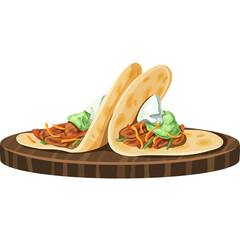 Two Pixel Art Tacos Filled With Meat Lettuce And Cream Served On A Wooden Board