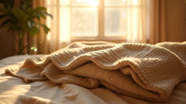 Inviting morning sunlight gently washes over a cozy bedroom, perfect for relaxation and a peaceful start to the day, or lazy afternoon naps