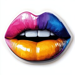 Sticker with colorful lips for a 3D art or cosmetic design. A playful and vibrant representation of beauty and personal care branding, Generative AI