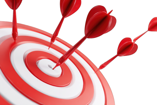 Red darts hitting a target