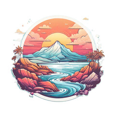 illustration of  the sea sticker illustration, t-shirt graphic design 