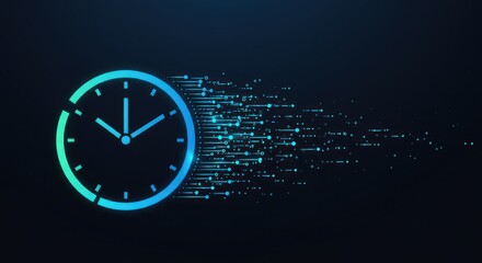 Digital clock icon with speed effect on a dark blue background