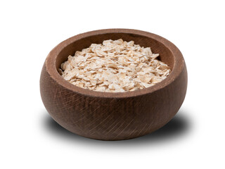 Rolled oats in a wooden bowl on a transparent background